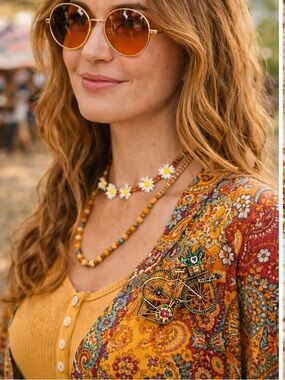 Charming Gold Bicycle Brooch with Colorful Details